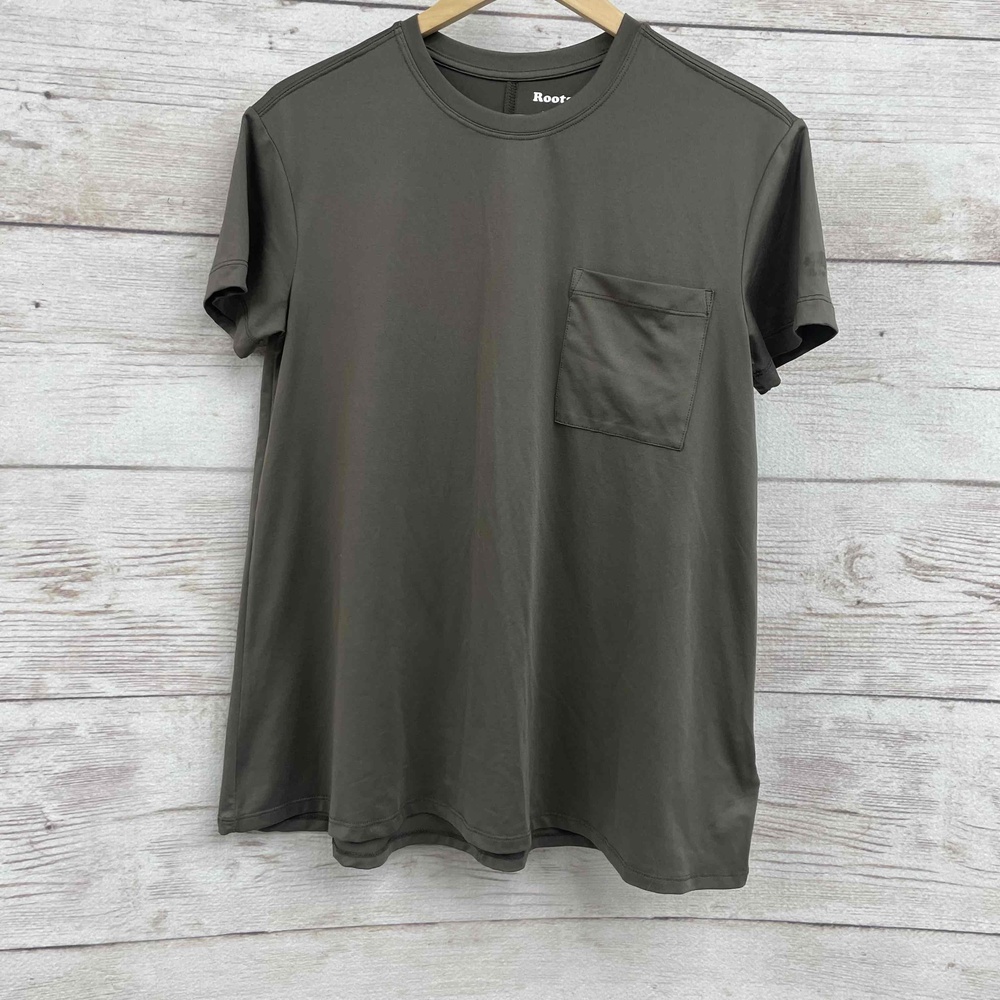 Roots Canada women’s loose pocket tee green soft stretch medium recycled shirt